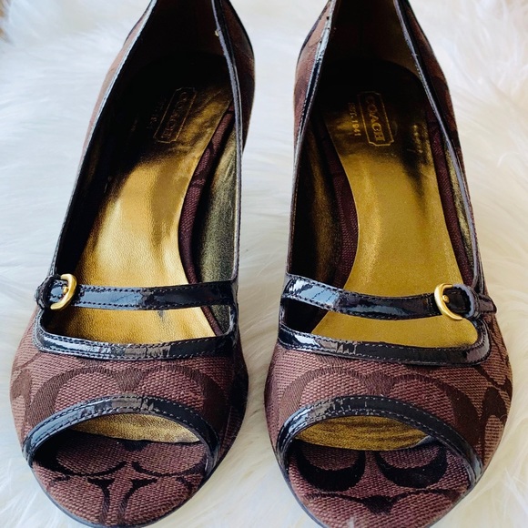 COACH Peep Toe Pump Jacquard Print/leather 8.5 - Picture 2 of 8